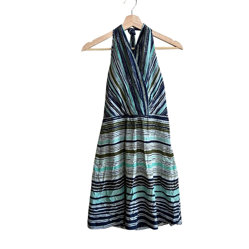 Athleta‎ halter top fit and flare summer dress y2k aqua brown striped women's 8